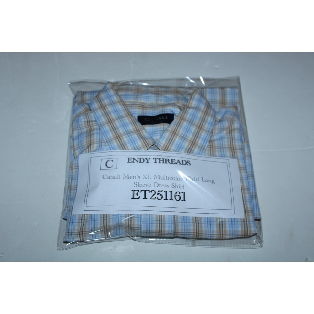 Canali Men's XL Multicolor Plaid Long Sleeve Dress Shirt - Picture 13 of 13